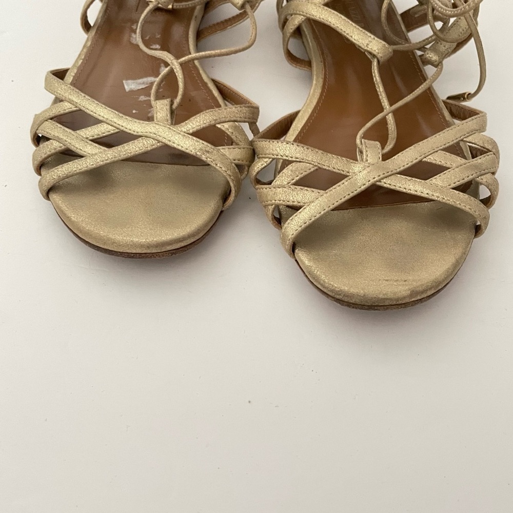 Aquazzura Gold Metallic Leather Lace Up Lattice Gladiator Flat Sandal 5.5 - Picture 5 of 7